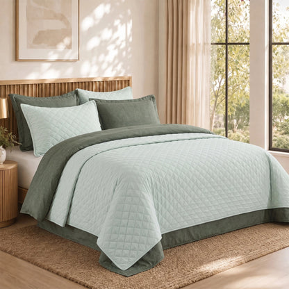 Camille Solid 2-in-1 All Season Bundle Set Comforter Set with Quilted Bedspread and Shams