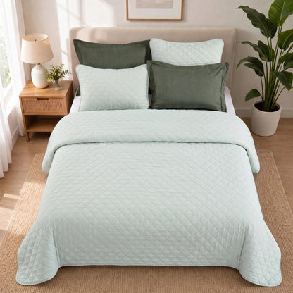Camille Solid 2-in-1 All Season Bundle Set Comforter Set with Quilted Bedspread and Shams