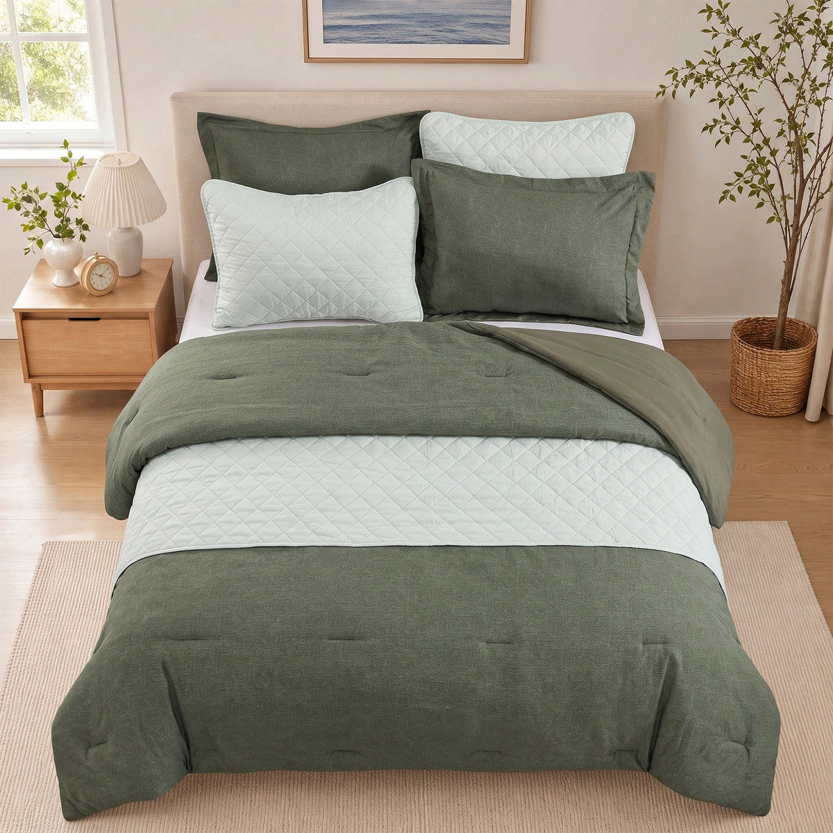 Camille Solid 2-in-1 All Season Bundle Set Comforter Set with Quilted Bedspread and Shams