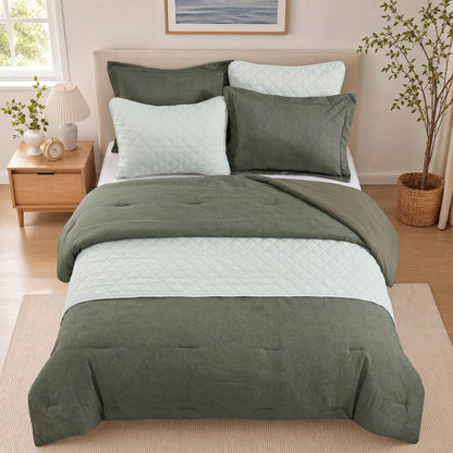 Camille Solid 2-in-1 All Season Bundle Set Comforter Set with Quilted Bedspread and Shams