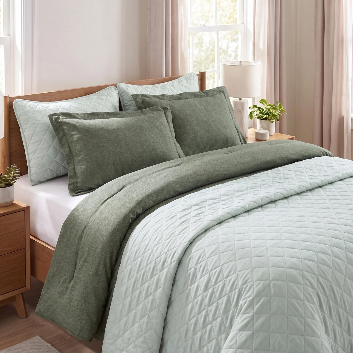 Camille Solid 2-in-1 All Season Bundle Set Comforter Set with Quilted Bedspread and Shams