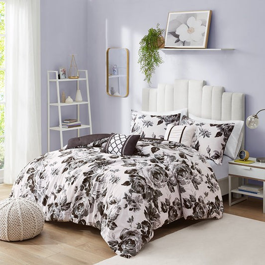 Solid Floral Print Comforter Set