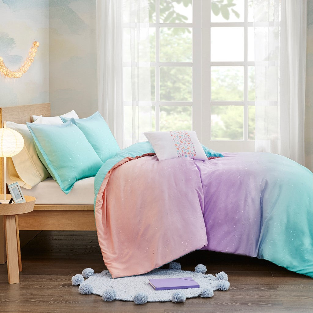 Metallic Glitter Printed Reversible Duvet Cover Set