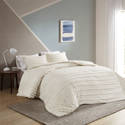 3 Piece Cotton Chenille Stripes Duvet Cover Set