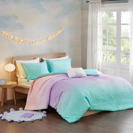 Metallic Glitter Printed Reversible Duvet Cover Set
