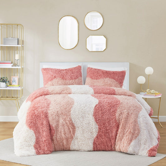 Ombre Shaggy Faux Fur Duvet Cover Set