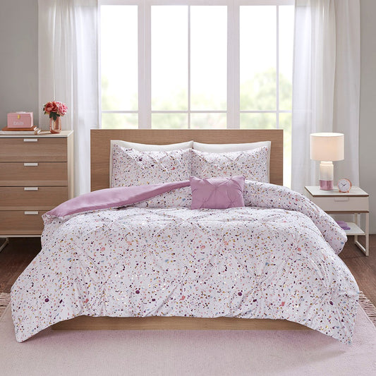 Metallic Printed and Pintucked Duvet Cover Set
