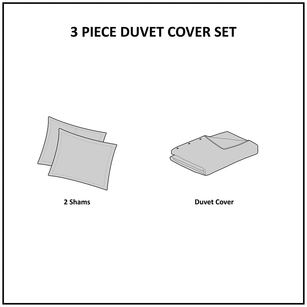 3 Piece Cotton Chenille Stripes Duvet Cover Set