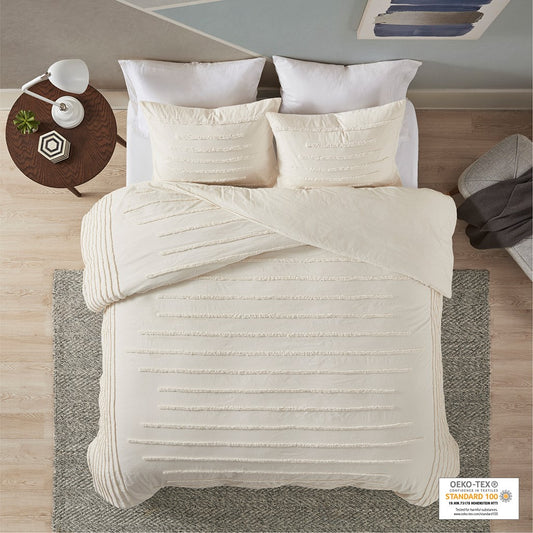 3 Piece Cotton Chenille Stripes Duvet Cover Set