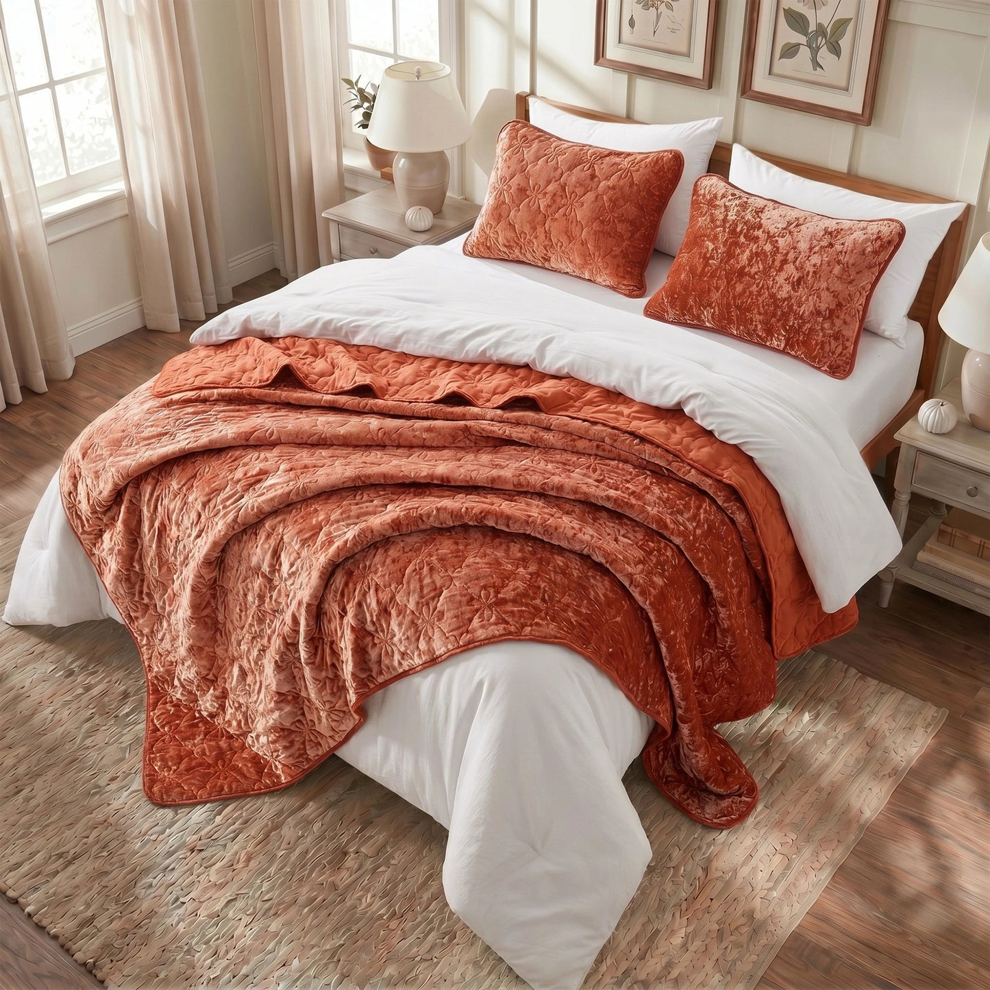 Velvet All-Season Reversible Bedding Quilt Set
