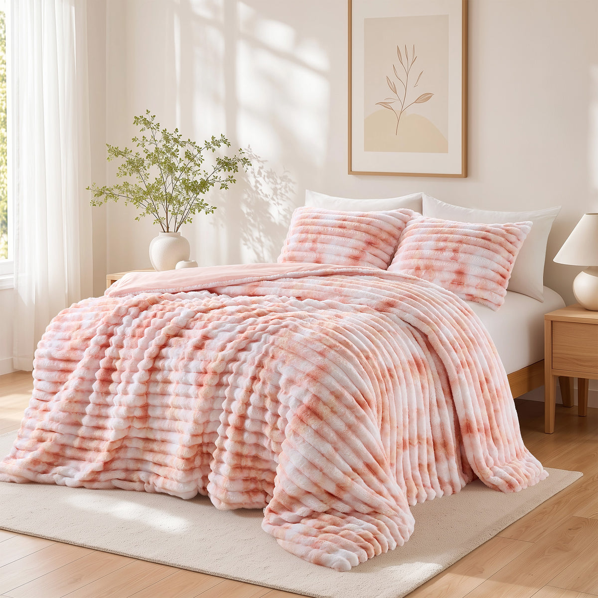 Cord Plush Fluffy Ribbed Comforter Set