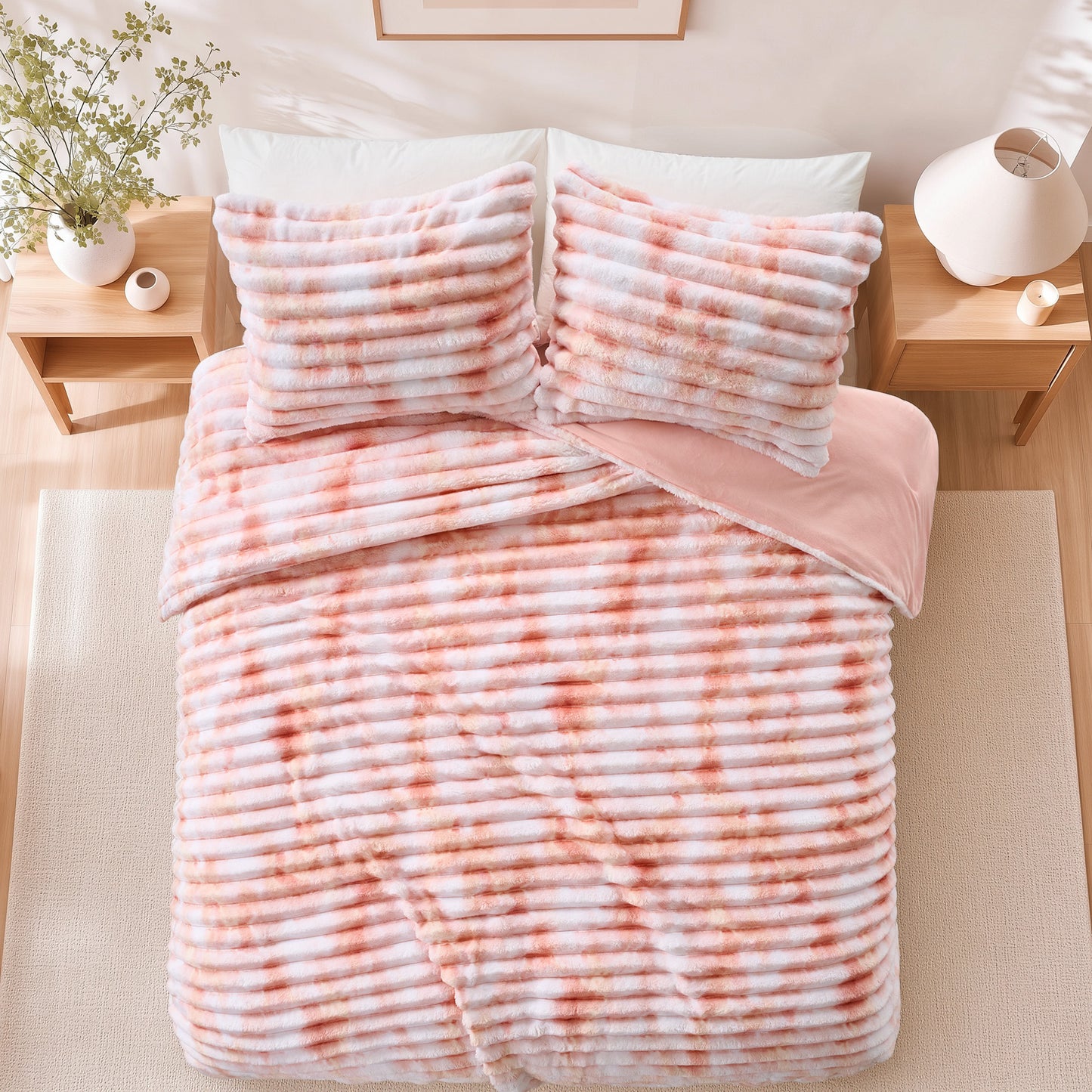 Cord Plush Fluffy Ribbed Comforter Set