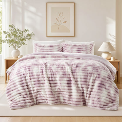 Cord Plush Fluffy Ribbed Comforter Set