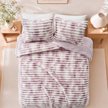 Cord Plush Fluffy Ribbed Comforter Set