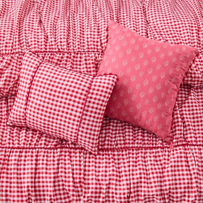 Plaid Ruched All Season Comforter Set with Decorative Pillows