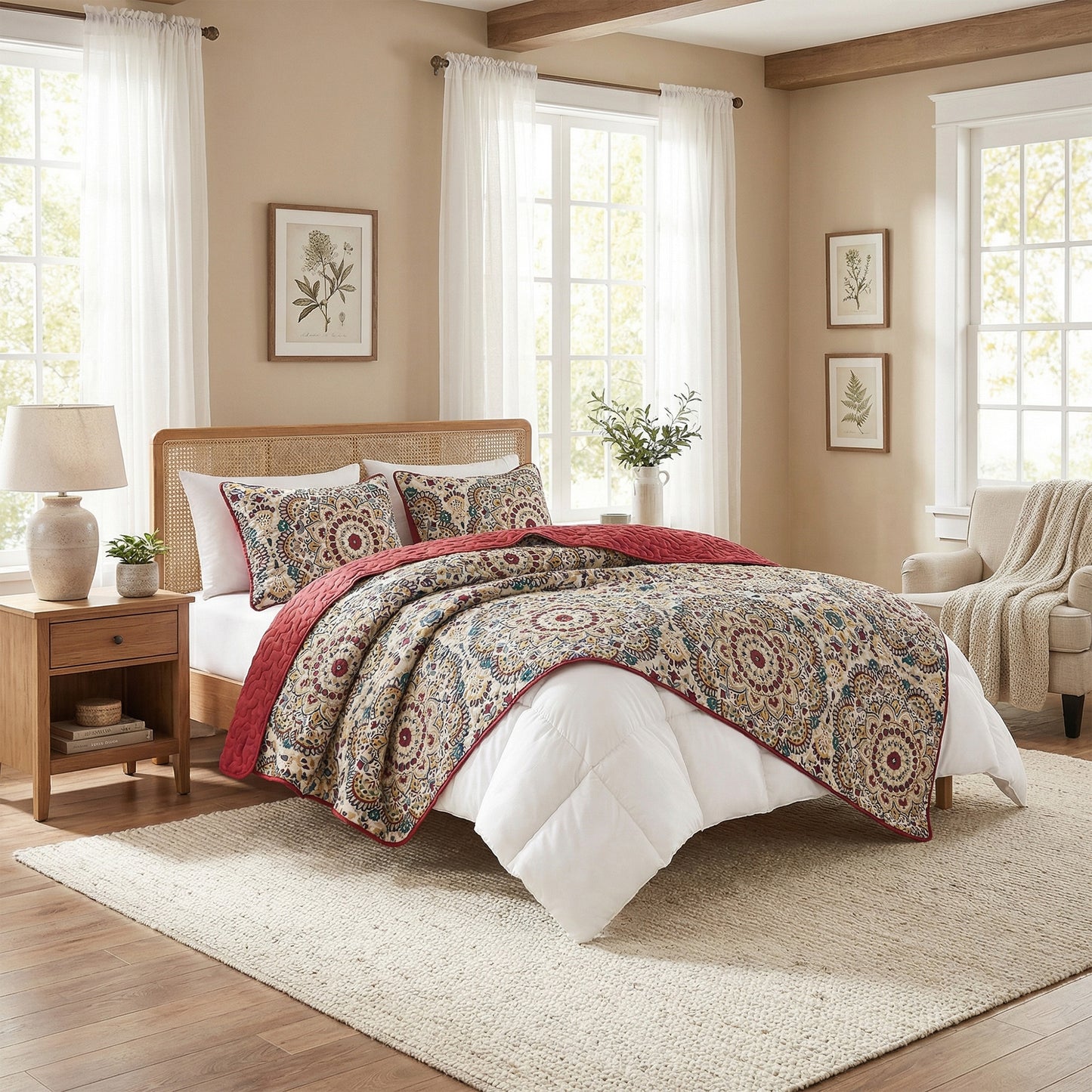 Boho Medallion Reversible Bedspread Quilted Bedding Set