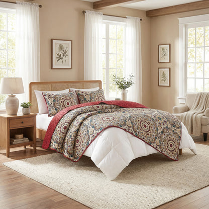 Boho Medallion Reversible Bedspread Quilted Bedding Set