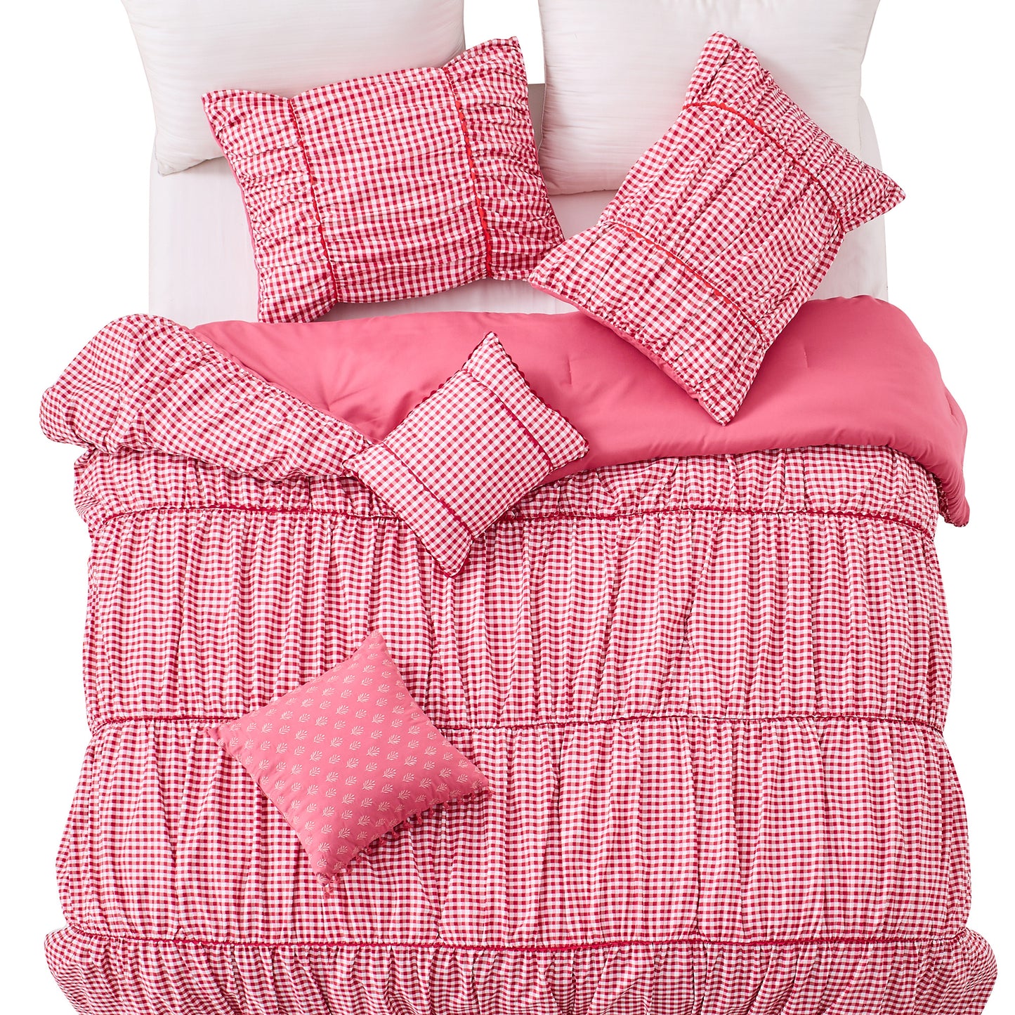 Plaid Ruched All Season Comforter Set with Decorative Pillows