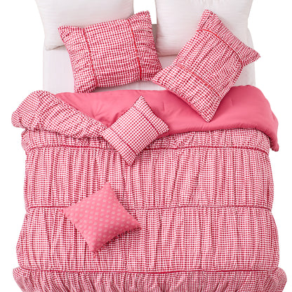 Plaid Ruched All Season Comforter Set with Decorative Pillows