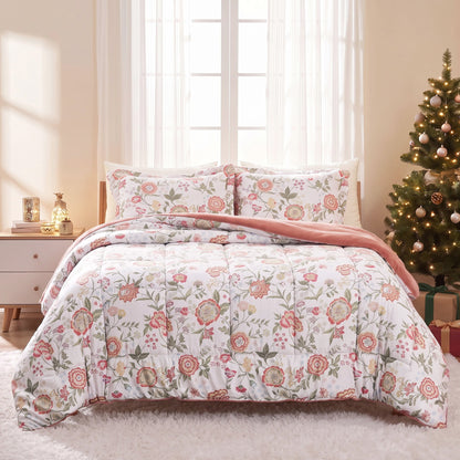 Sunniva Floral Multi-Color Comforter Set with Ultra-Soft Plush Reverse