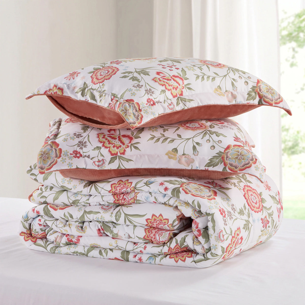Sunniva Floral Multi-Color Comforter Set with Ultra-Soft Plush Reverse