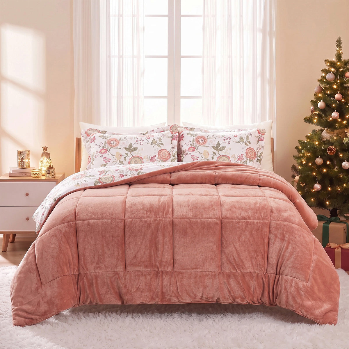Sunniva Floral Multi-Color Comforter Set with Ultra-Soft Plush Reverse
