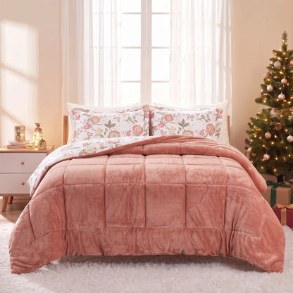 Sunniva Floral Multi-Color Comforter Set with Ultra-Soft Plush Reverse