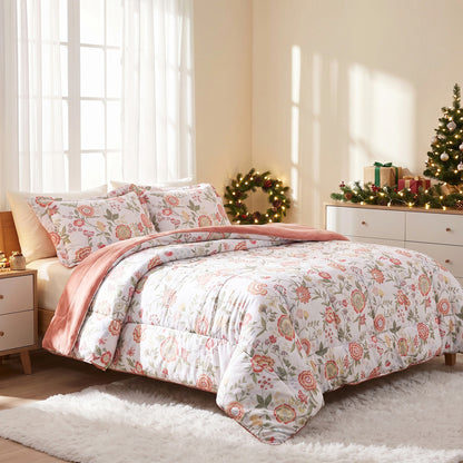 Sunniva Floral Multi-Color Comforter Set with Ultra-Soft Plush Reverse