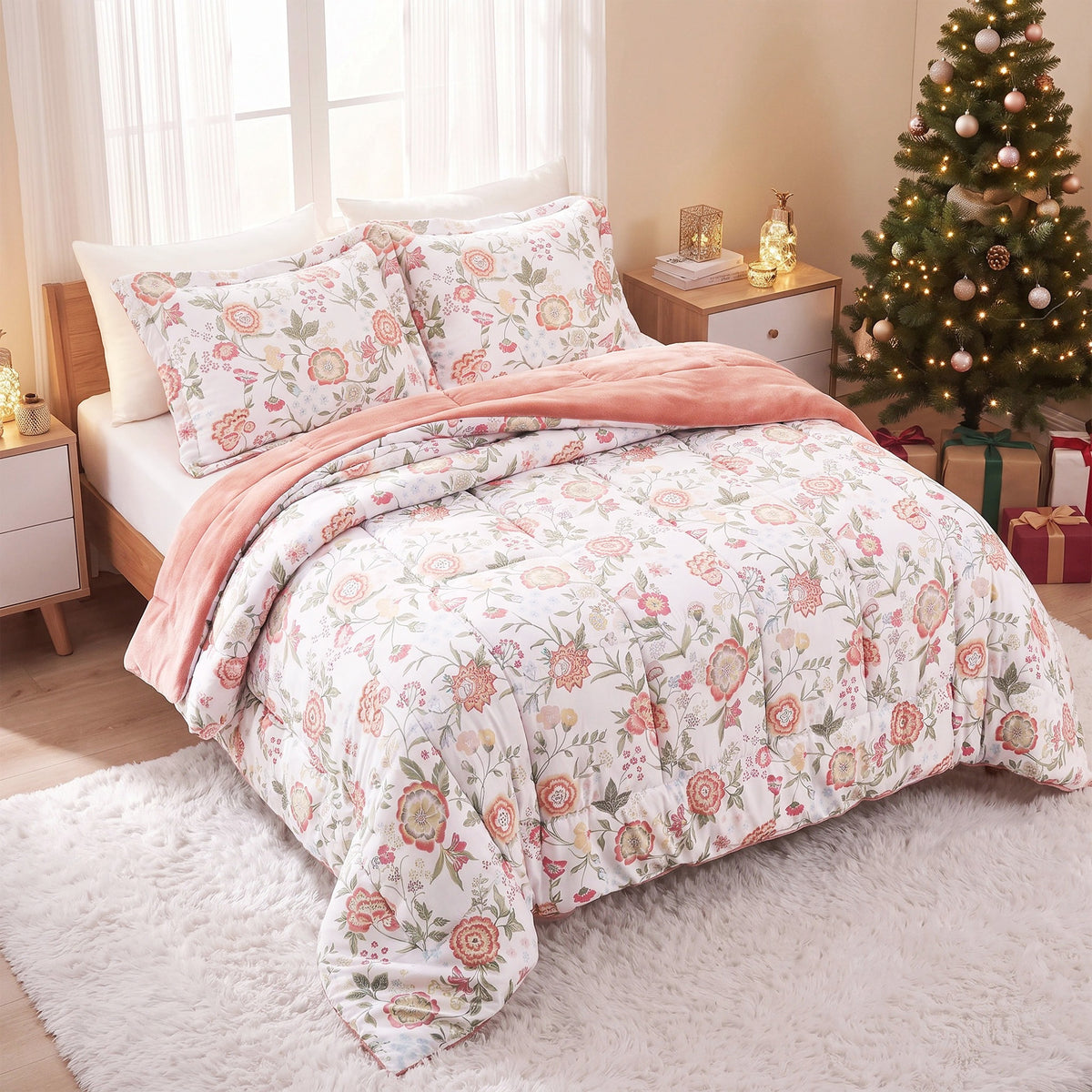 Sunniva Floral Multi-Color Comforter Set with Ultra-Soft Plush Reverse