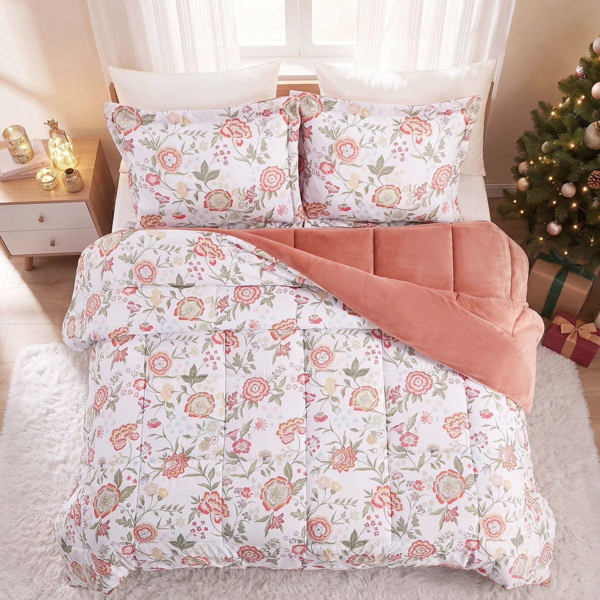 Sunniva Floral Multi-Color Comforter Set with Ultra-Soft Plush Reverse