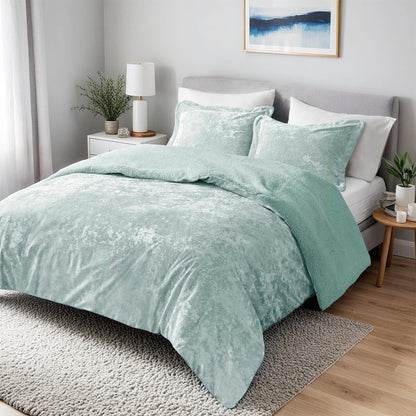 3 Piece Crushed Velvet Sherpa Bedding Set, Reversible Comforter Set