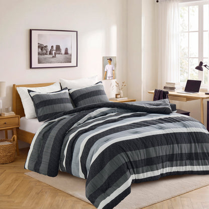 Reversible Striped Comforter Set for Dorm Bedding, Lightweight All Season Comforter Bed Set
