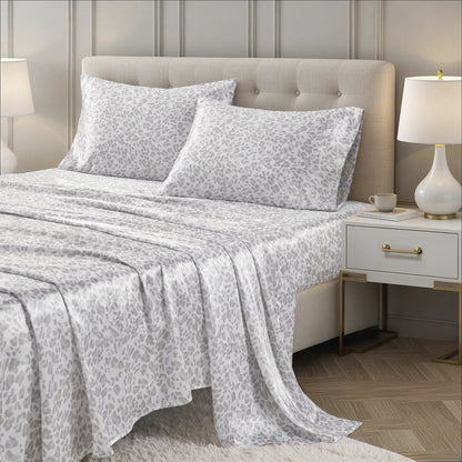 Printed Satin Bed Sheets, 3-Piece Luxury Silky Bedding Sets with Pillowcase