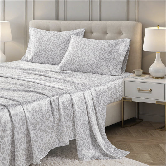 Printed Satin Bed Sheets, 3-Piece Luxury Silky Bedding Sets with Pillowcase
