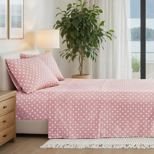 3-Piece Cotton Sheet Set Bed Sheets with Pillowcase Polka Dots Printed Sheet Bedding Sets for Kids