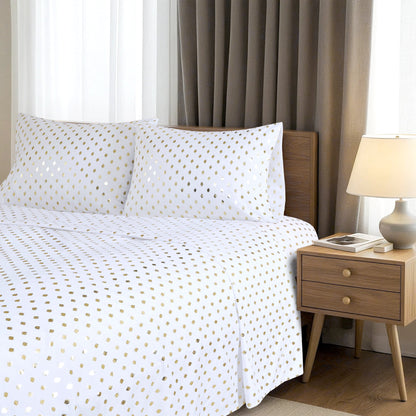 4-Piece Bed Sheets with Pillowcase, Metallic Polka Dots Printed Sheet Bedding Sets for Kids