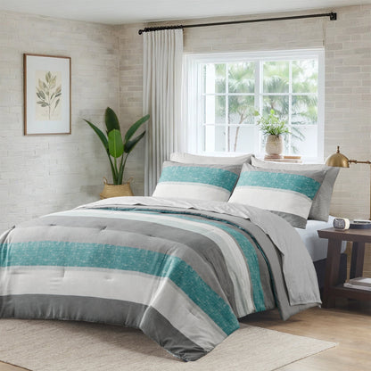 7 Piece Stripe Comforter Set Bed in a Bag Bedding Set for Dorm Room, Comforter Bed Set with Flat Sheet and Fitted Sheet