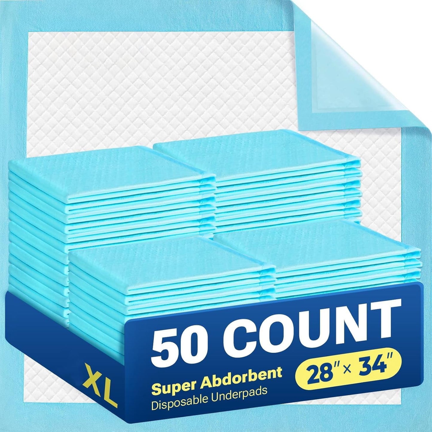 Disposable Absorbent Dog Pee Pads, 50 Count Extra Large Puppy Training Pads, Leak-Proof & Quick Dry