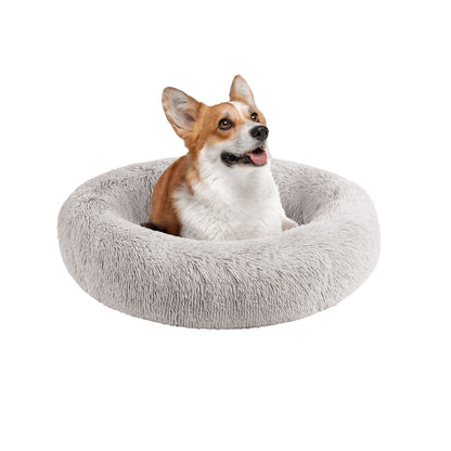 Donut Dog Bed Faux Fur Fluffy Calming Sofa For Small Dogs, Soft Plush Anti Anxiety Pet Couch For Dogs, Machine Washable Pet Bed with Non-Slip Bottom