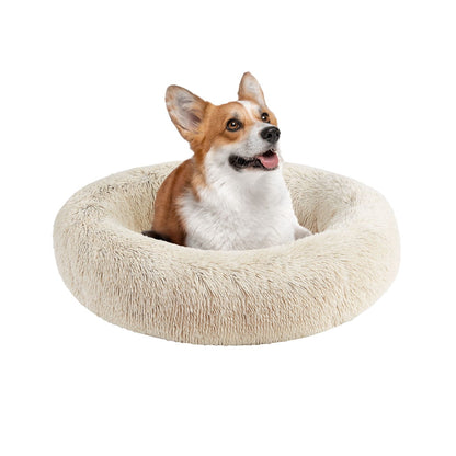 Donut Dog Bed Faux Fur Fluffy Calming Sofa For Small Dogs, Soft Plush Anti Anxiety Pet Couch For Dogs, Machine Washable Pet Bed with Non-Slip Bottom