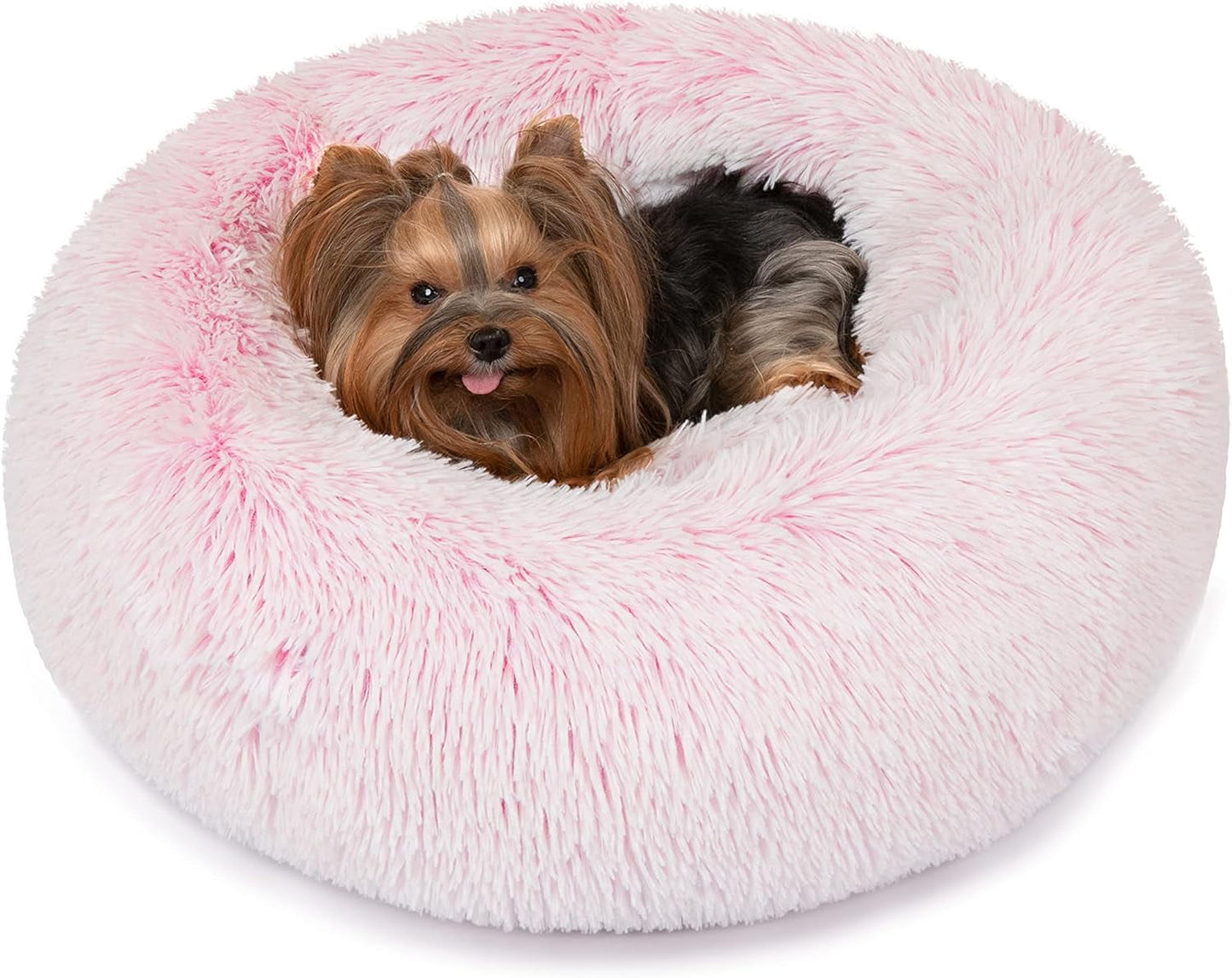 Donut Dog Bed Faux Fur Fluffy Calming Sofa For Small Dogs, Soft Plush Anti Anxiety Pet Couch For Dogs, Machine Washable Pet Bed with Non-Slip Bottom