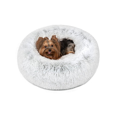 Donut Dog Bed Faux Fur Fluffy Calming Sofa For Small Dogs, Soft Plush Anti Anxiety Pet Couch For Dogs, Machine Washable Pet Bed with Non-Slip Bottom