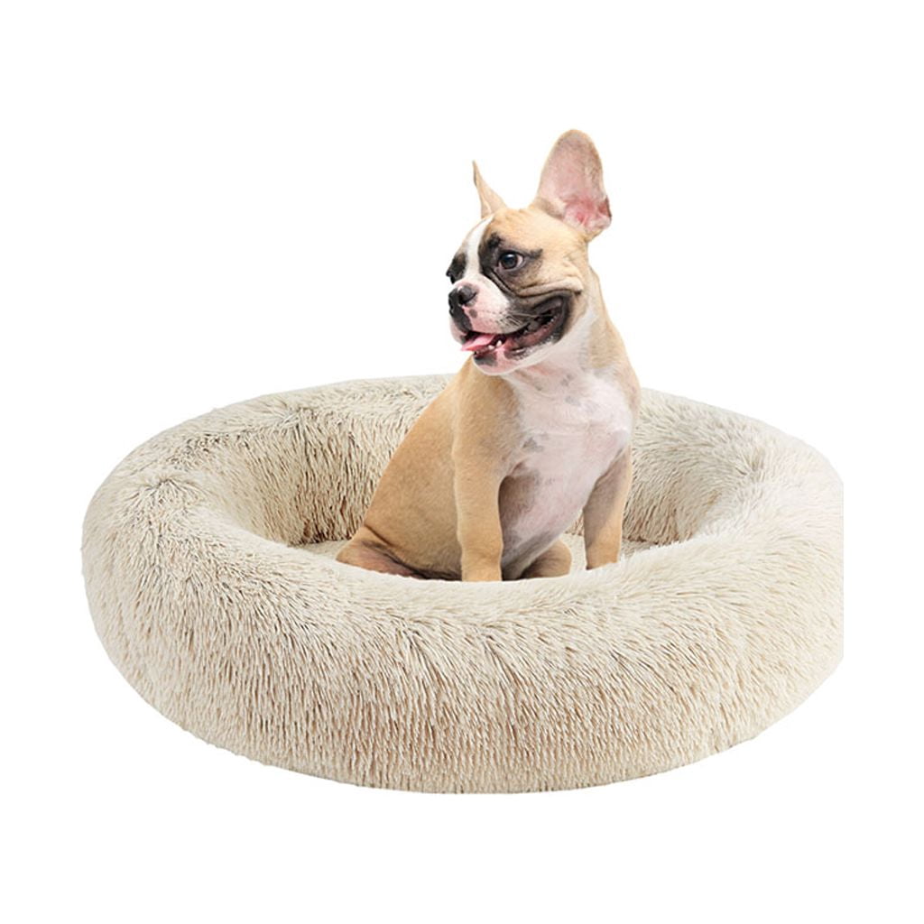 Donut Dog Bed Faux Fur Fluffy Calming Sofa For Small Dogs, Soft Plush Anti Anxiety Pet Couch For Dogs, Machine Washable Pet Bed with Non-Slip Bottom