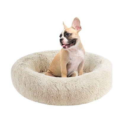 Donut Dog Bed Faux Fur Fluffy Calming Sofa For Small Dogs, Soft Plush Anti Anxiety Pet Couch For Dogs, Machine Washable Pet Bed with Non-Slip Bottom