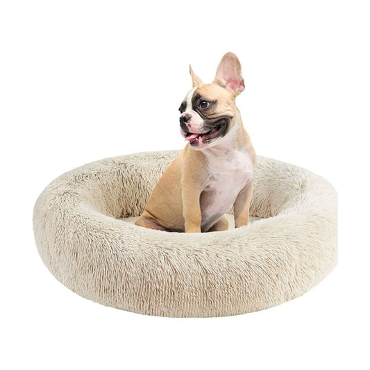 Donut Dog Bed Faux Fur Fluffy Calming Sofa For Small Dogs, Soft Plush Anti Anxiety Pet Couch For Dogs, Machine Washable Pet Bed with Non-Slip Bottom