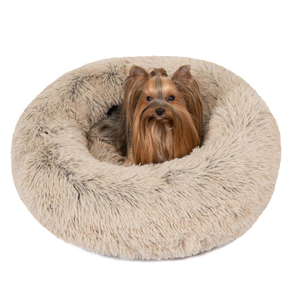 Donut Dog Bed Faux Fur Fluffy Calming Sofa For Small Dogs, Soft Plush Anti Anxiety Pet Couch For Dogs, Machine Washable Pet Bed with Non-Slip Bottom