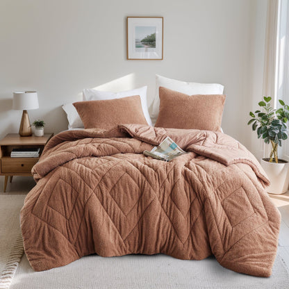 Double Diamond Quilted Teddy Comforter Set