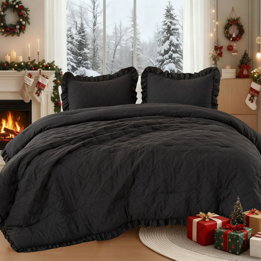 Diamond Quilted Ruffle Comforters Solid Bedding Comforters Sets