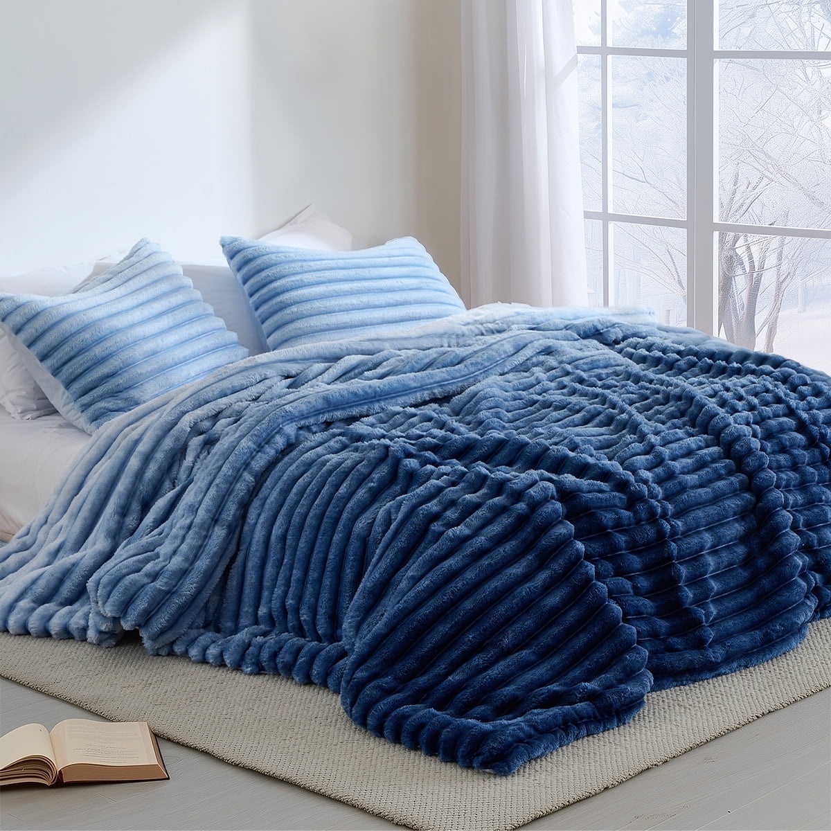 Fluffy Ribbed Plush Comforter Bedding Set