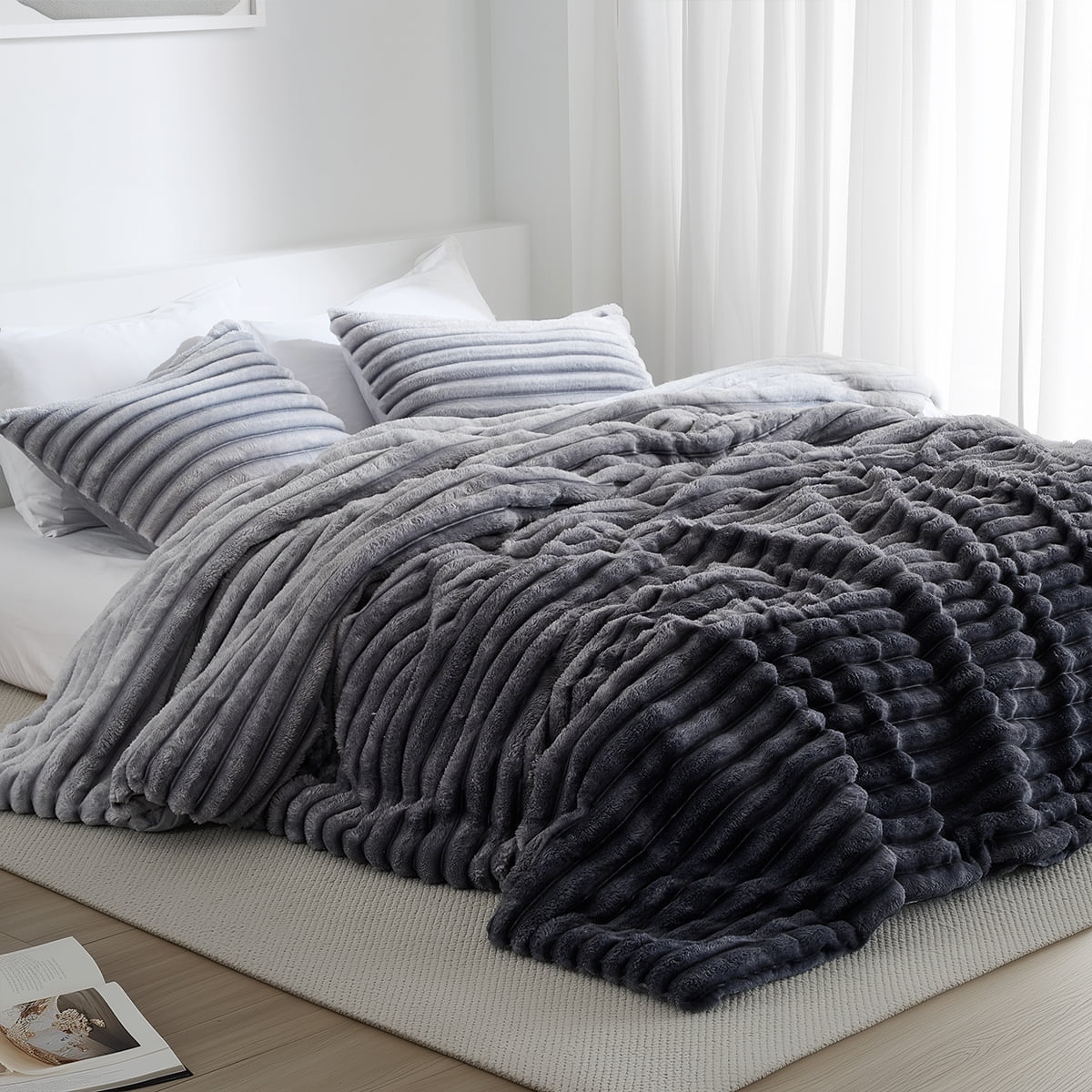 Fluffy Ribbed Plush Comforter Bedding Set